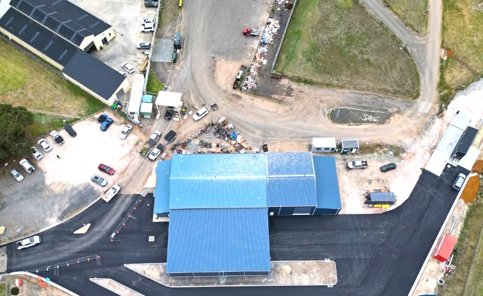 The image depicts an overhead photo of the Spreyton Waste Transfer Station