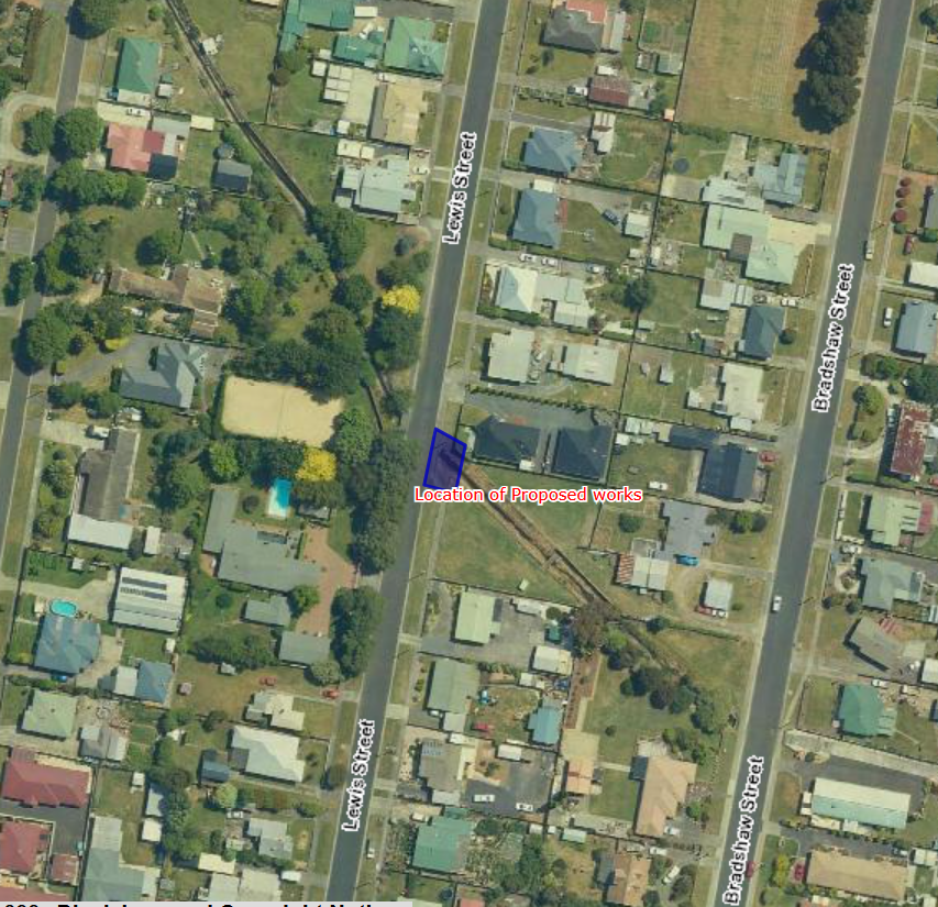 The image shows the Lewis Street Culvert Maintenance works location in Latrobe