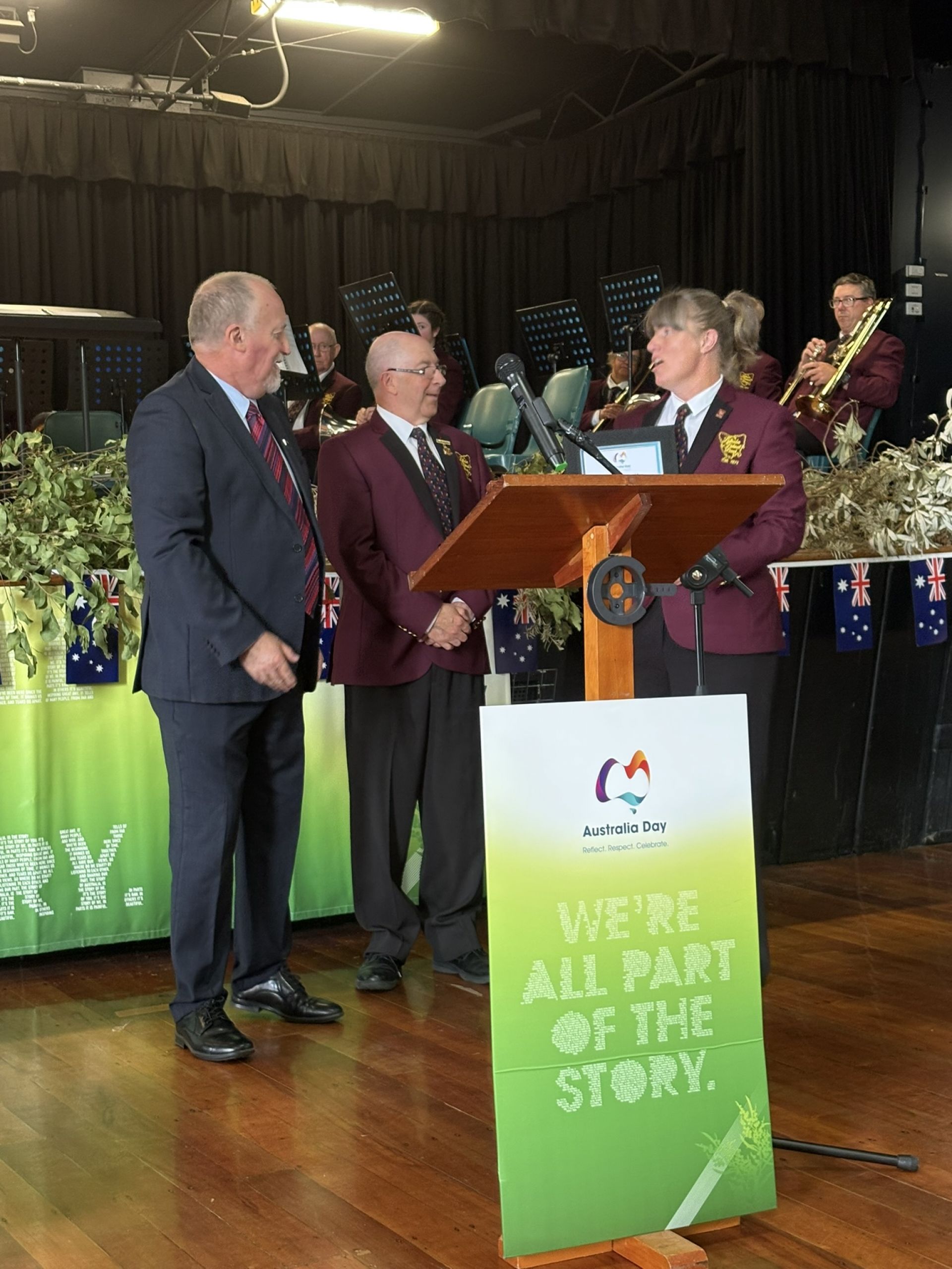 Shows a photo of the Latrobe Federal band accepting their award