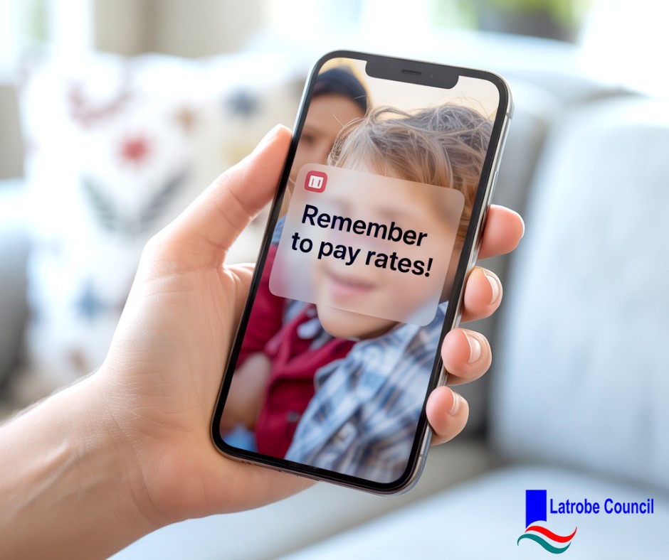 Shows an image of a phone, with a rates reminder notification